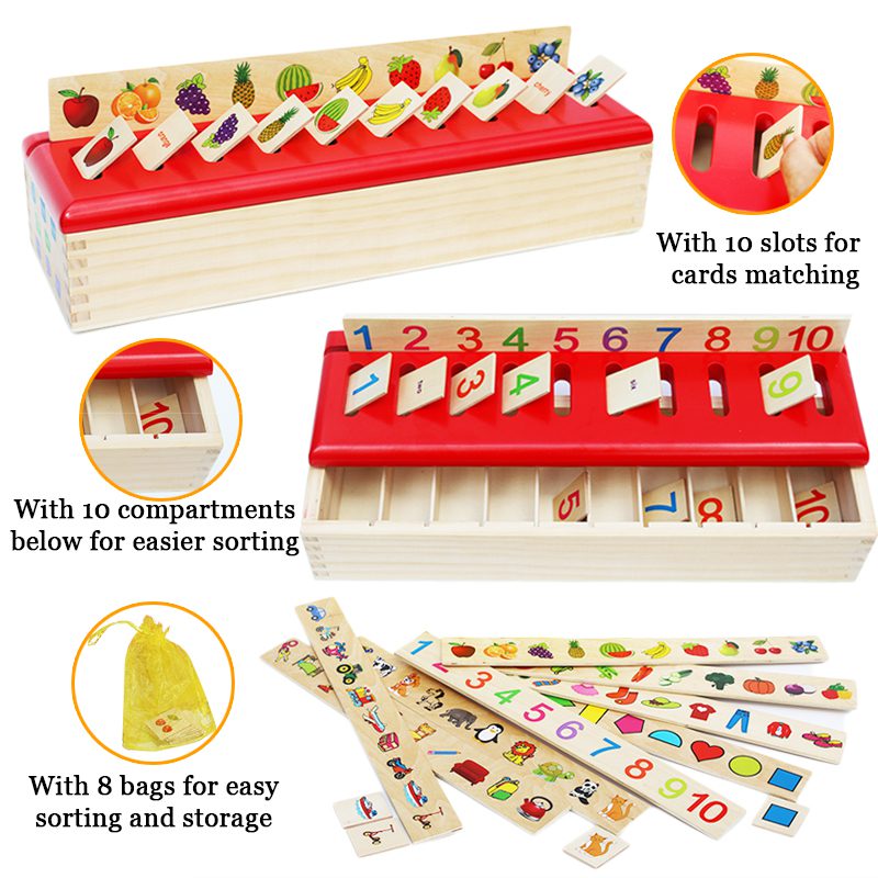 Wooden Sorting Box with Sorting Lid 8 Categories Toys of Wood Oxford