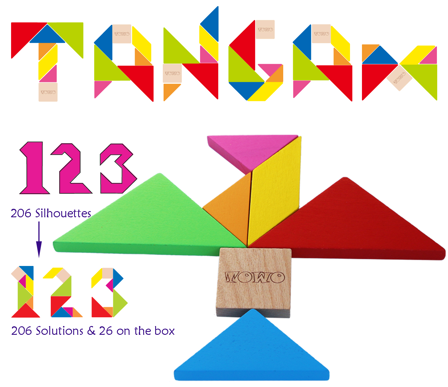 Lot Wooden Tangram Brain Teaser Puzzle Toys Game Educational Kid Toy Gift UK 